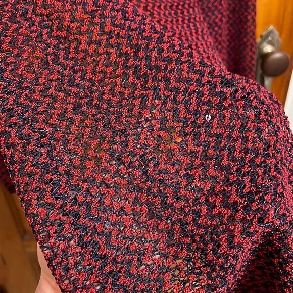 Black Red Sheer Sequin Knit Open Front Cardigan Women’s Medium - Picture 2 of 3